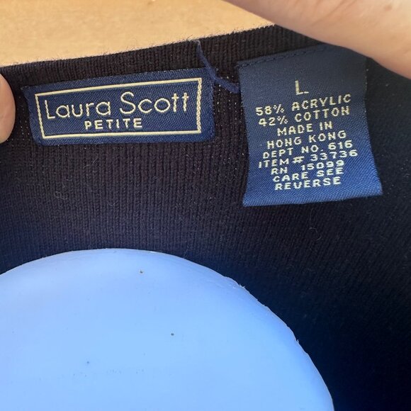 Vintage Laura Scott Petite Black Beaded Sweater L 3/4 Sleeve Acrylic & Cotton Bl - Picture 2 of 8